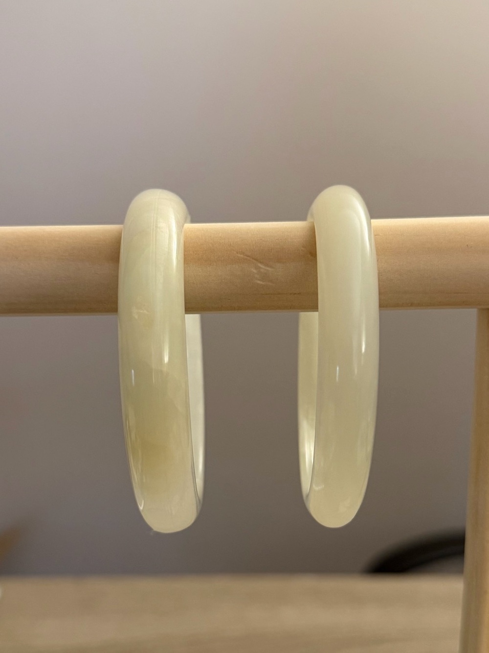 Milky White Translucent Bangle Bracelets Stackable Pair
